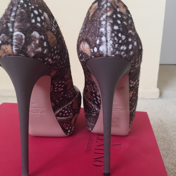Valentino Round Toe Platform Printed Brown Pump Shoe With Stud Rockstud 38 - Picture 8 of 12